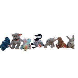 Lot of 7 Vintage Ty Beanie Babies Mixed Animals Plush Toys Collectibles NEW